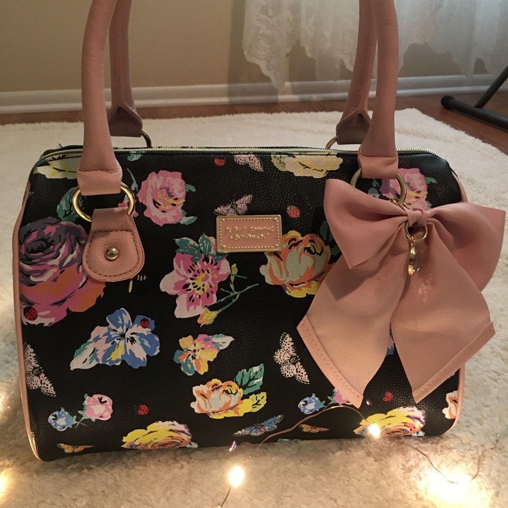 NWT BETSEY JOHNSON Purse Black and Floral